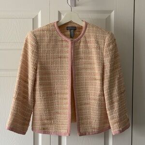 Kate Hill Pastel Pink Tweed Collarless Jacket Blazer - 6